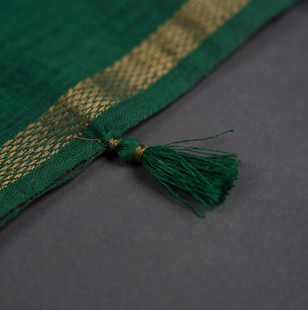 Royal Weave Pure Cotton Chudi - Maroon & Forest Green