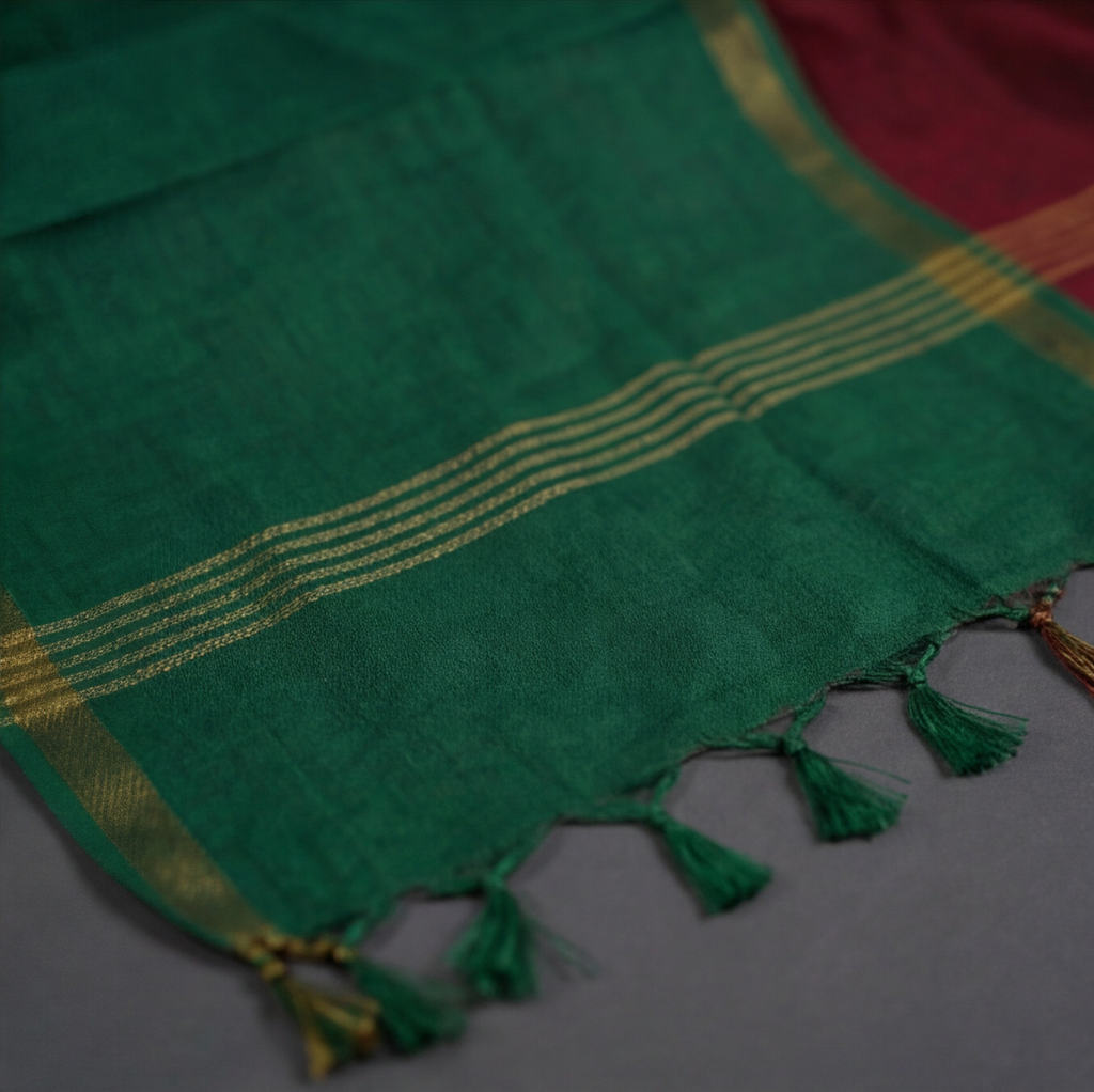 Royal Weave Pure Cotton Chudi - Maroon & Forest Green