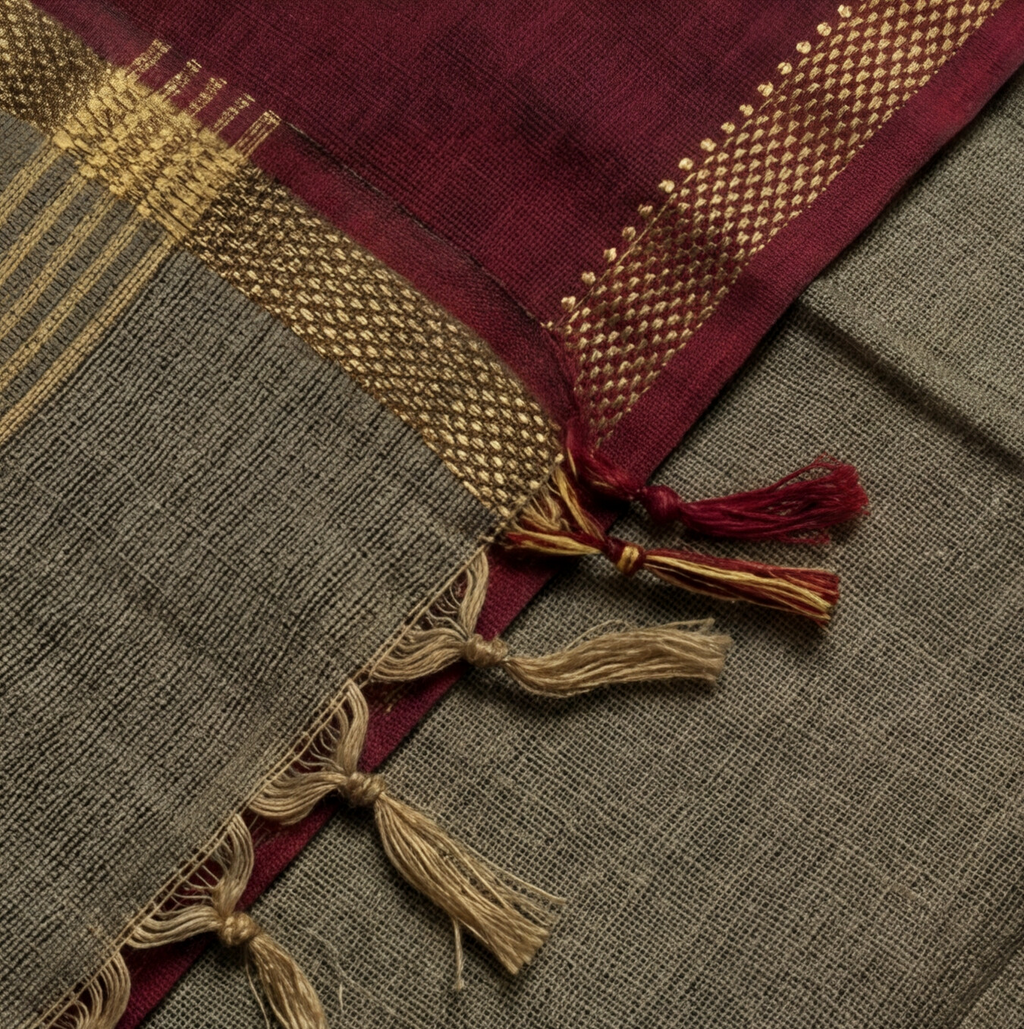 Royal Weave Pure Cotton Chudi - Beige & Wine