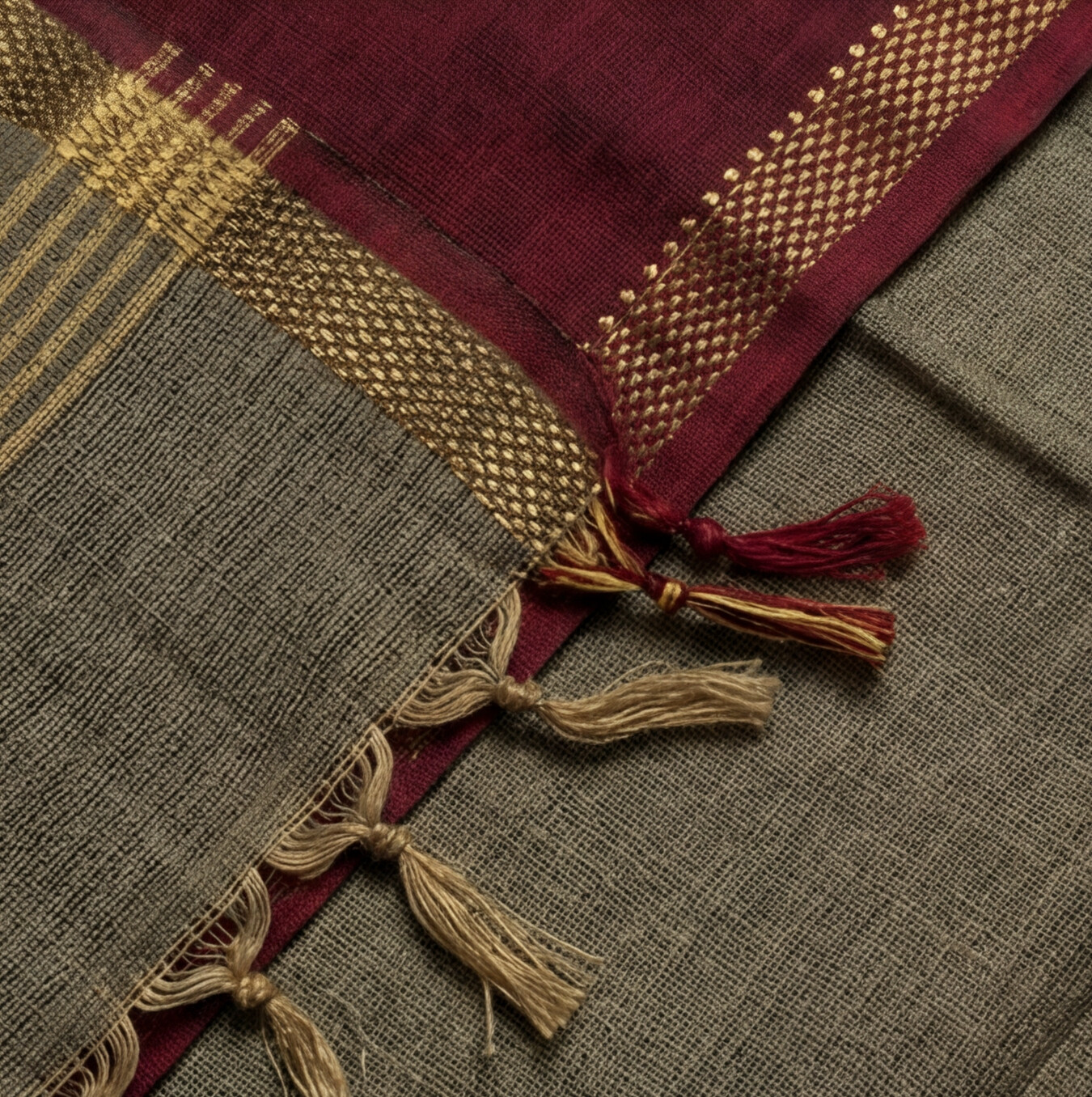 Royal Weave Pure Cotton Chudi - Beige & Wine