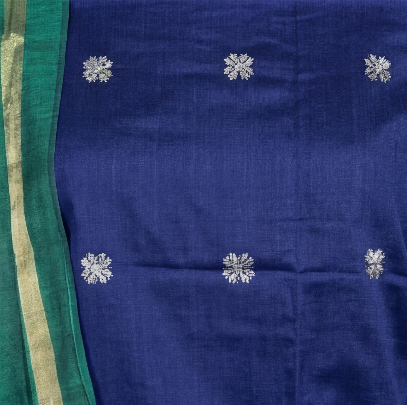 Raw Silk Motif Chudi Material - Royal Blue & Sea Green