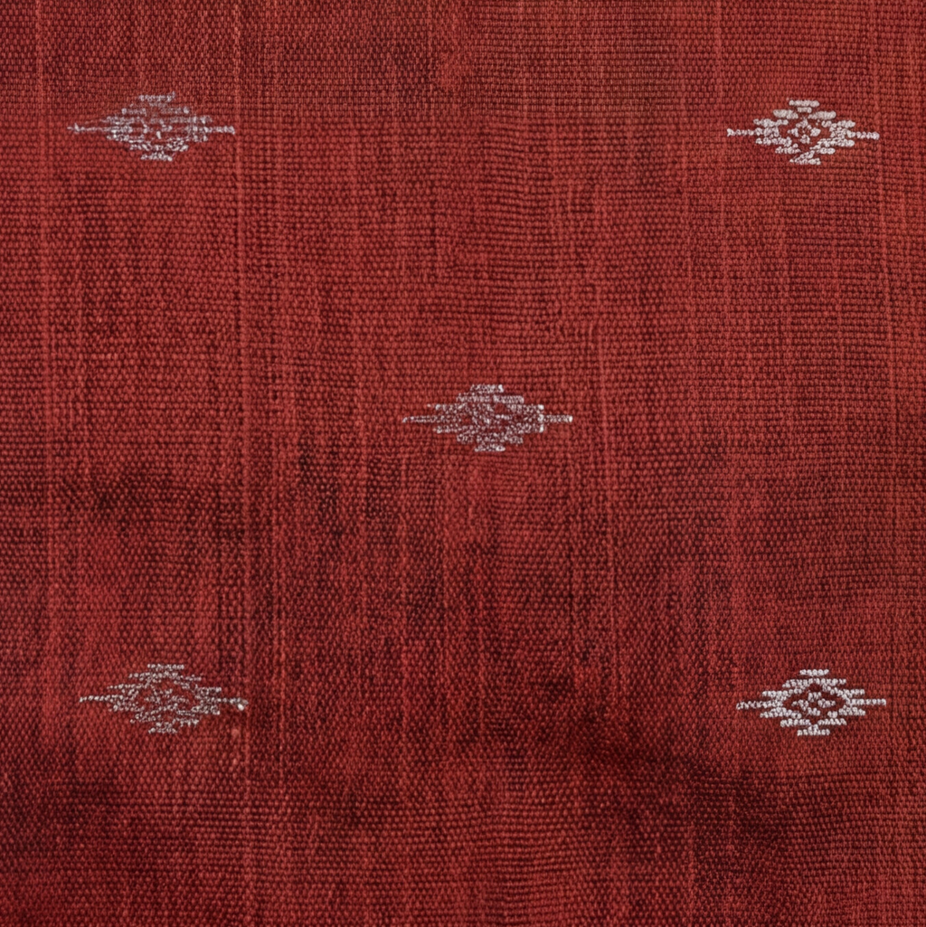 Raw Silk Motif Chudi Material - Brick Red & Black