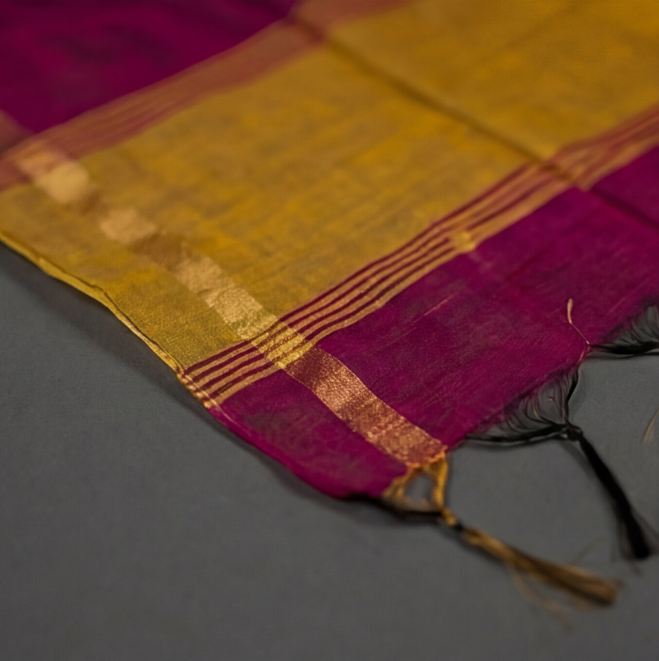 Raw Silk Motif Chudi Material - Mustard Yellow & Magenta