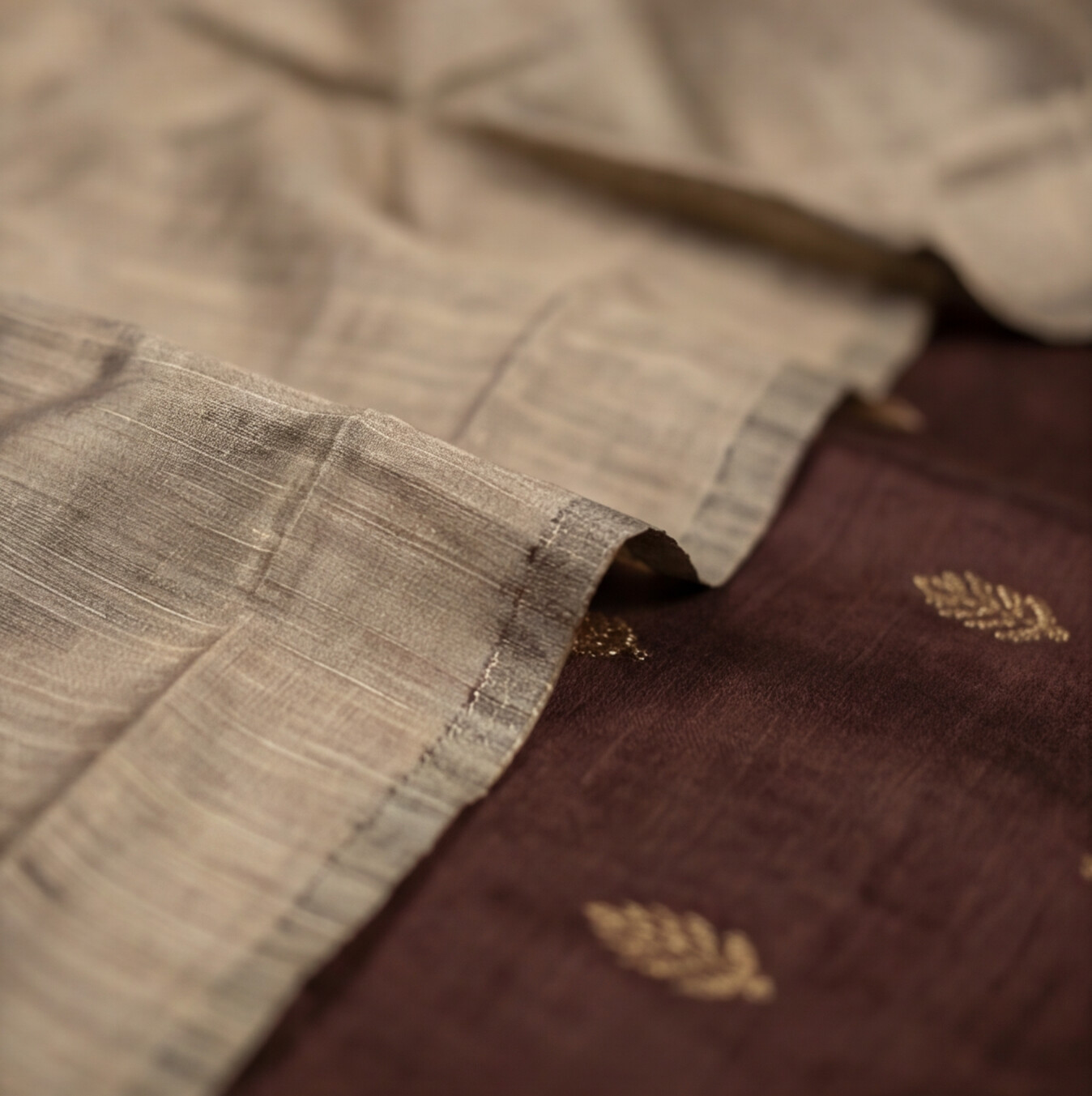 Raw Silk Butta Chudi Sets - Chocolate Brown & Beige