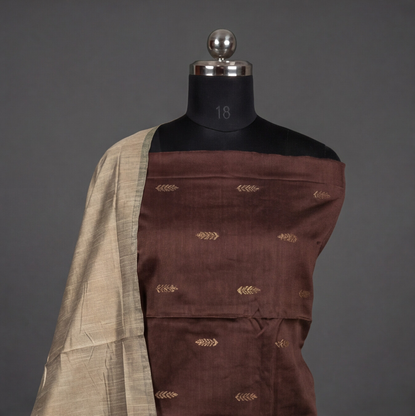 Raw Silk Butta Chudi Sets - Chocolate Brown & Beige