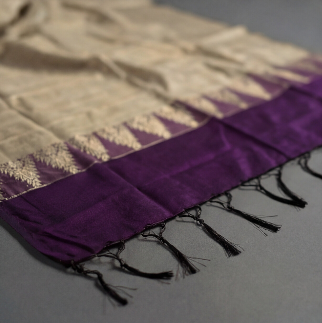 Raw Silk Butta Chudi Sets - Deep Purple & Beige