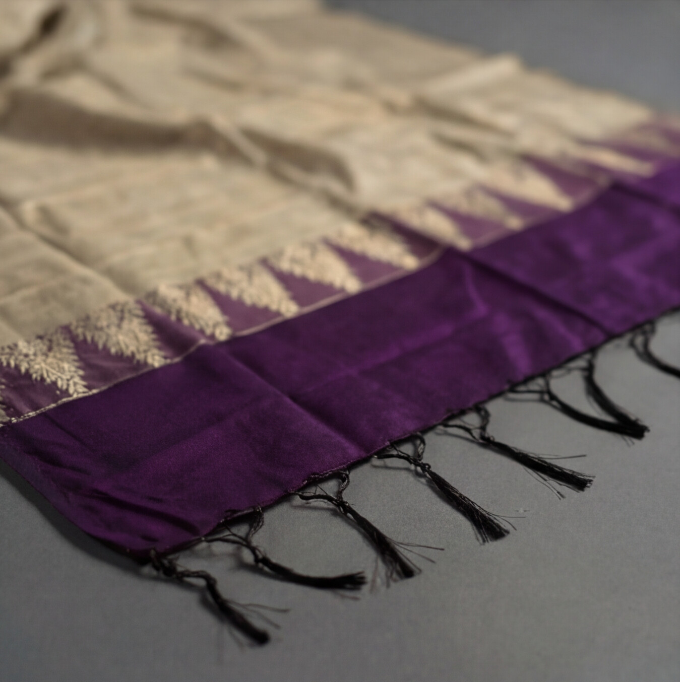 Raw Silk Butta Chudi Sets - Deep Purple & Beige
