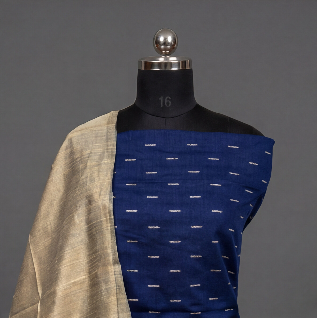 Raw Silk Butta Chudi Sets - Royal Blue & Beige
