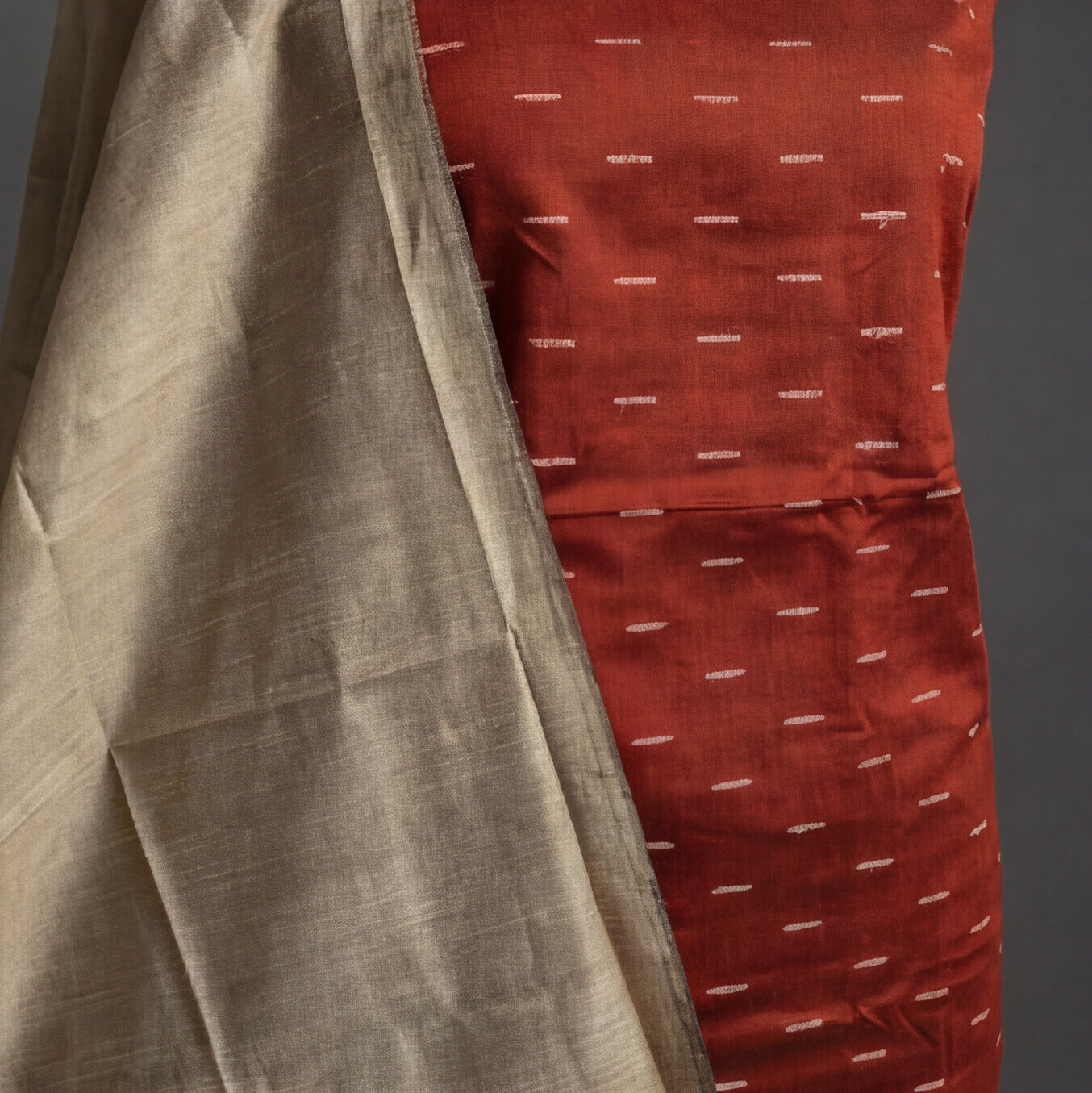 Raw Silk Butta Chudi Sets - Brick Red & Beige