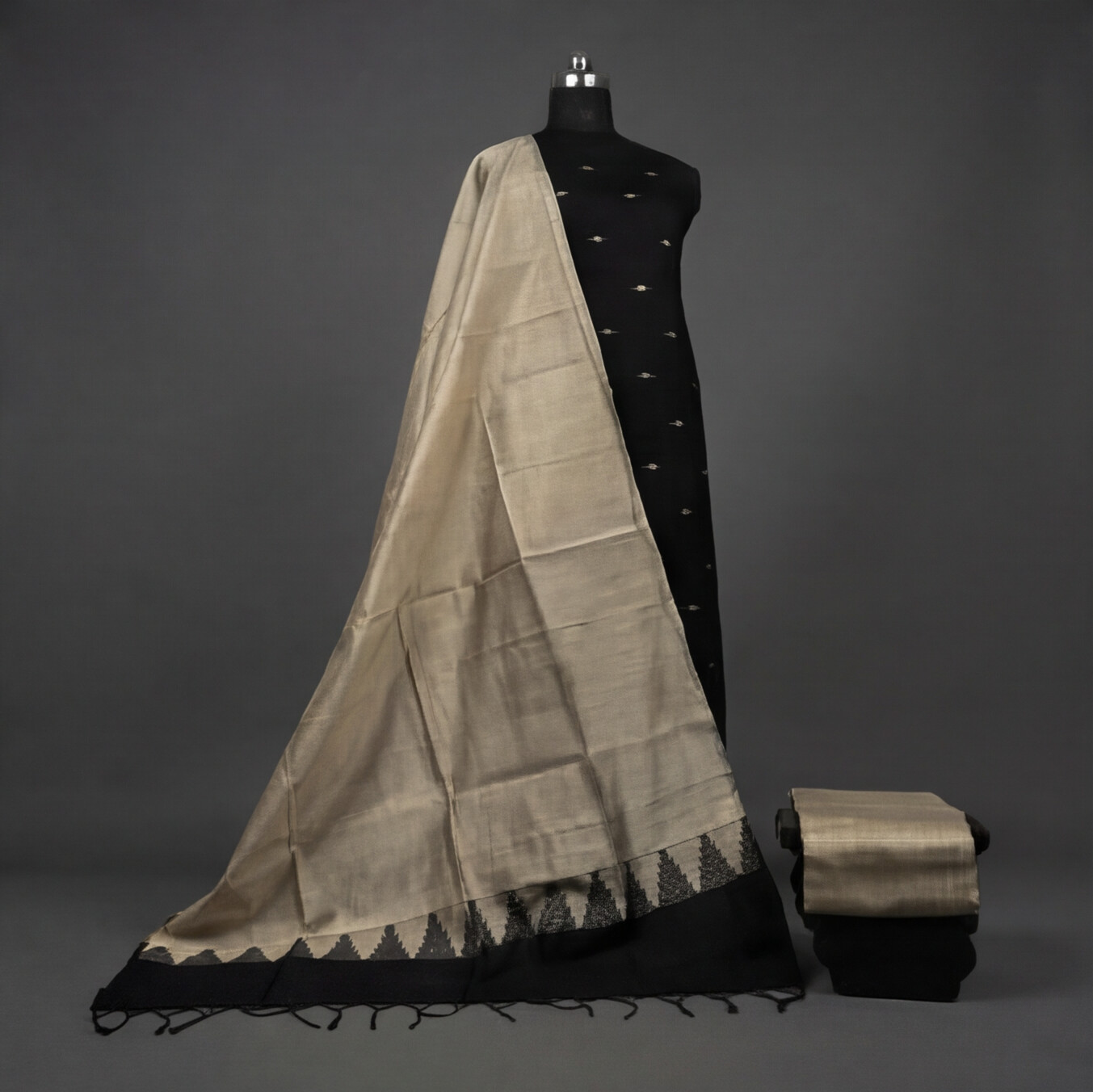 Raw Silk Butta Chudi Sets - Classic Black & Beige