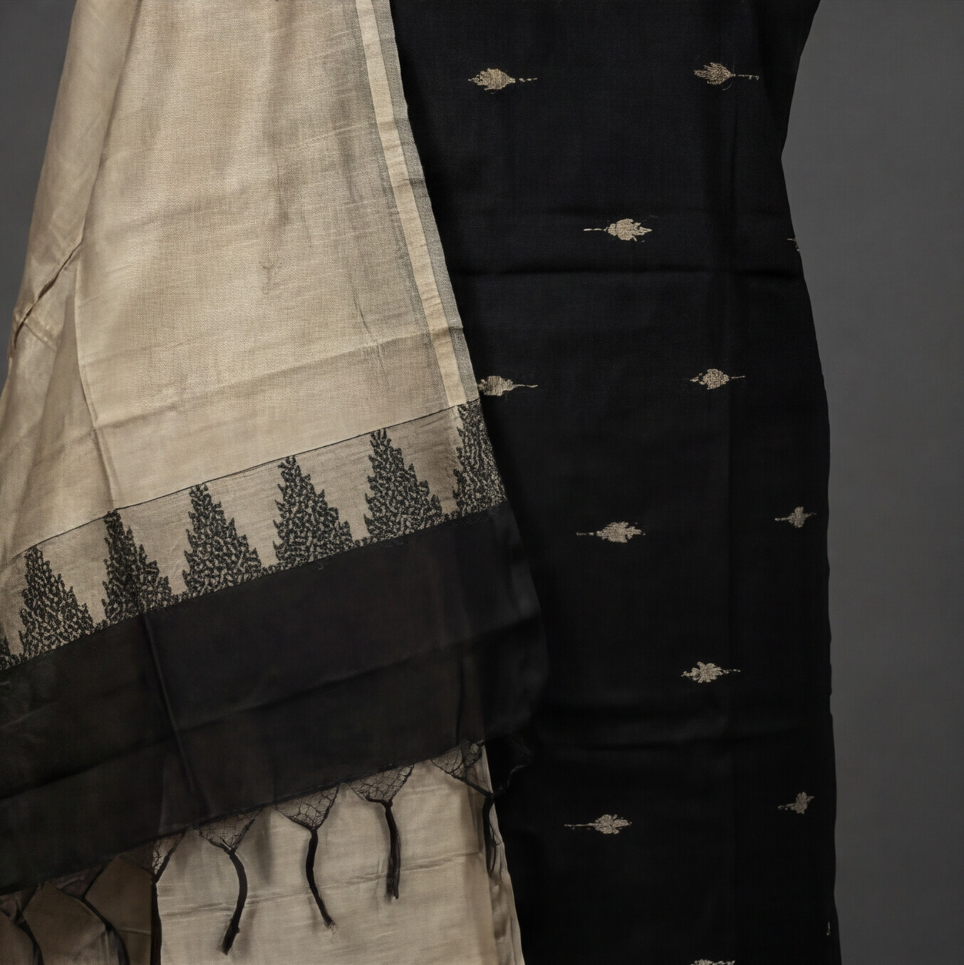 Raw Silk Butta Chudi Sets - Classic Black & Beige