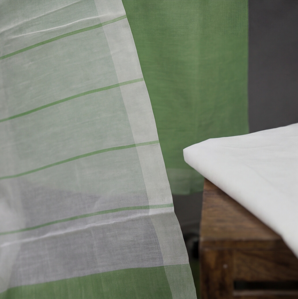 Magalagiri Cotton Stripes - Leaf Green & White