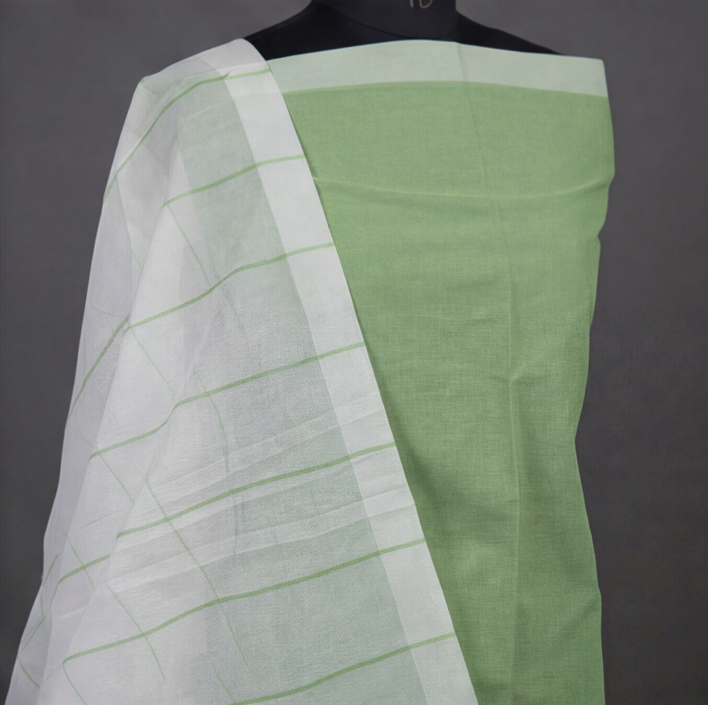 Magalagiri Cotton Stripes - Leaf Green & White