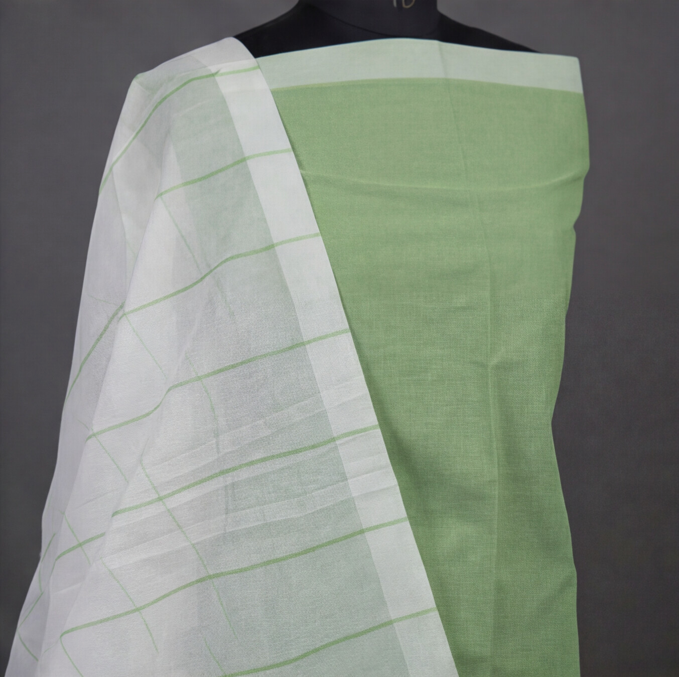 Magalagiri Cotton Stripes - Leaf Green & White