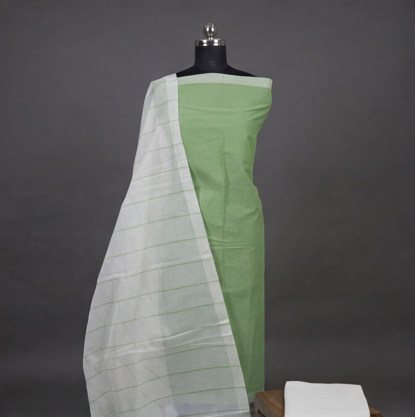 Magalagiri Cotton Stripes - Leaf Green & White