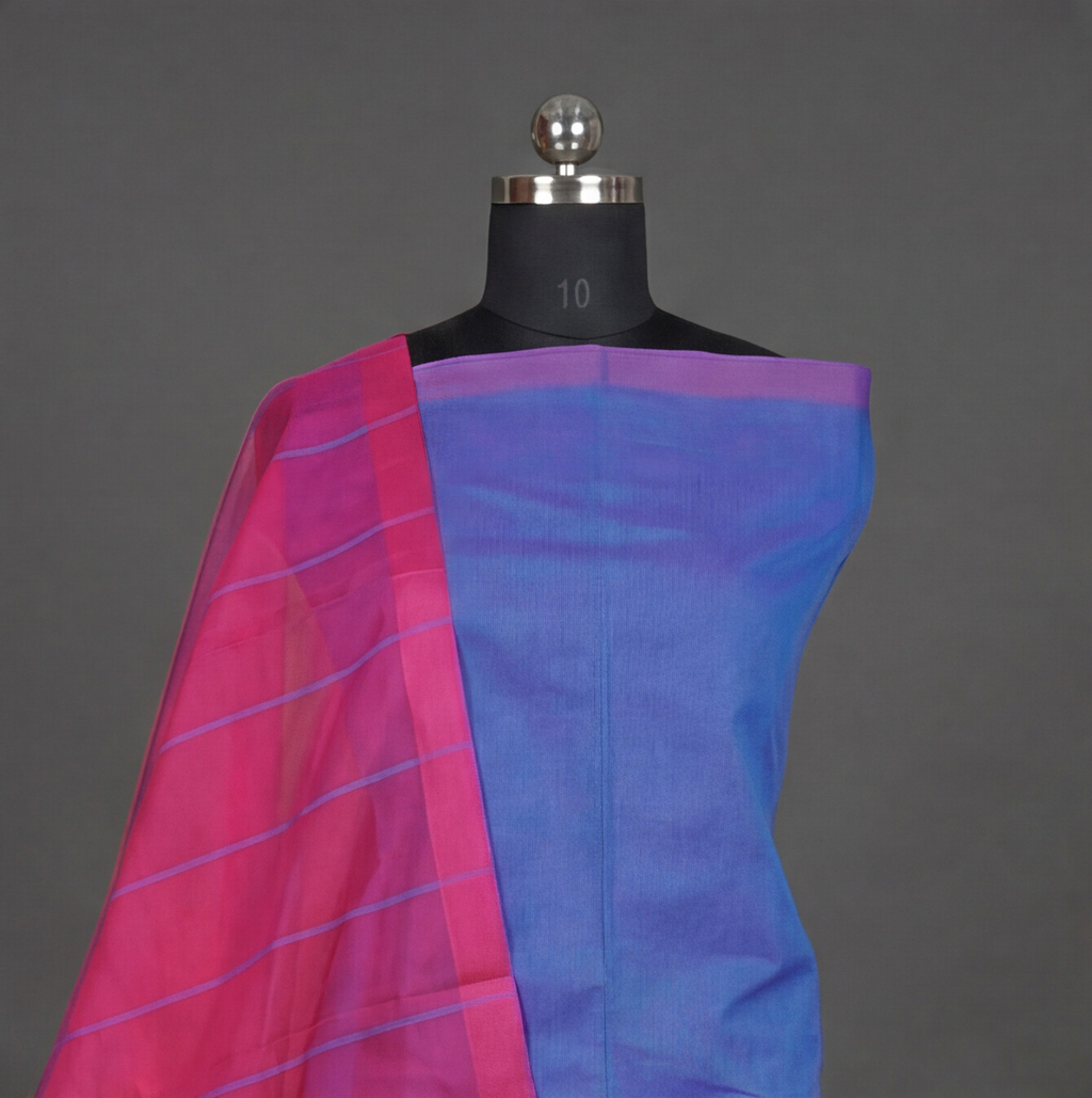 Magalagiri Cotton Stripes - Electric Blue & Magenta