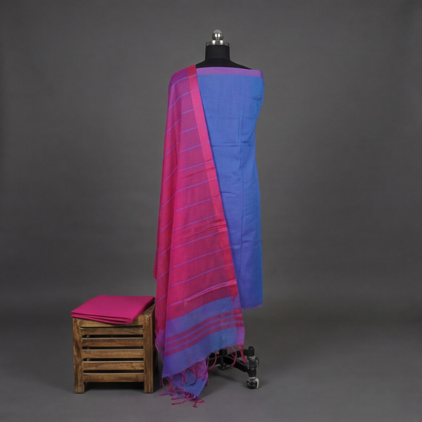 Magalagiri Cotton Stripes - Electric Blue & Magenta
