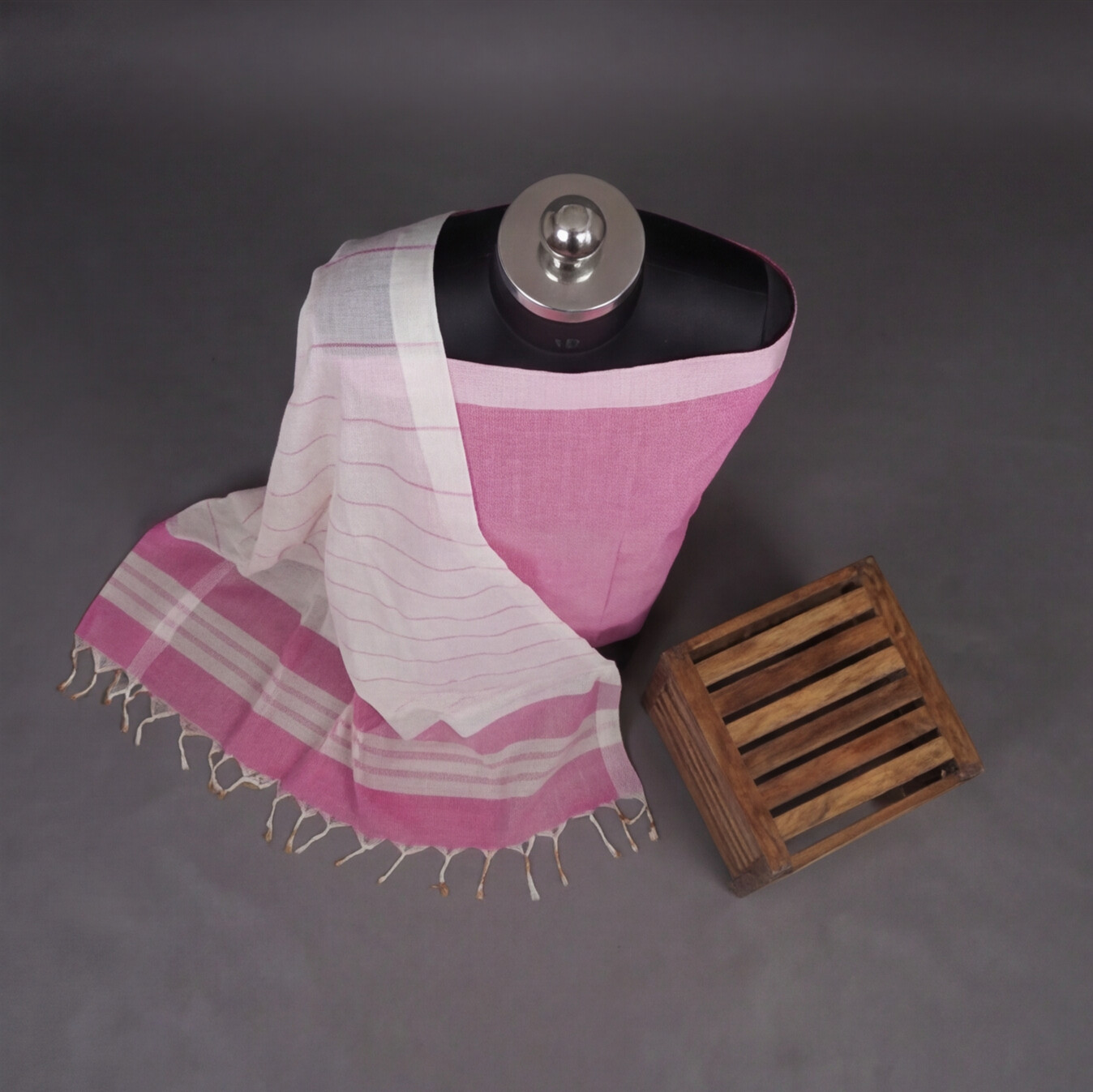 Magalagiri Cotton Stripes - Rose Pink & White