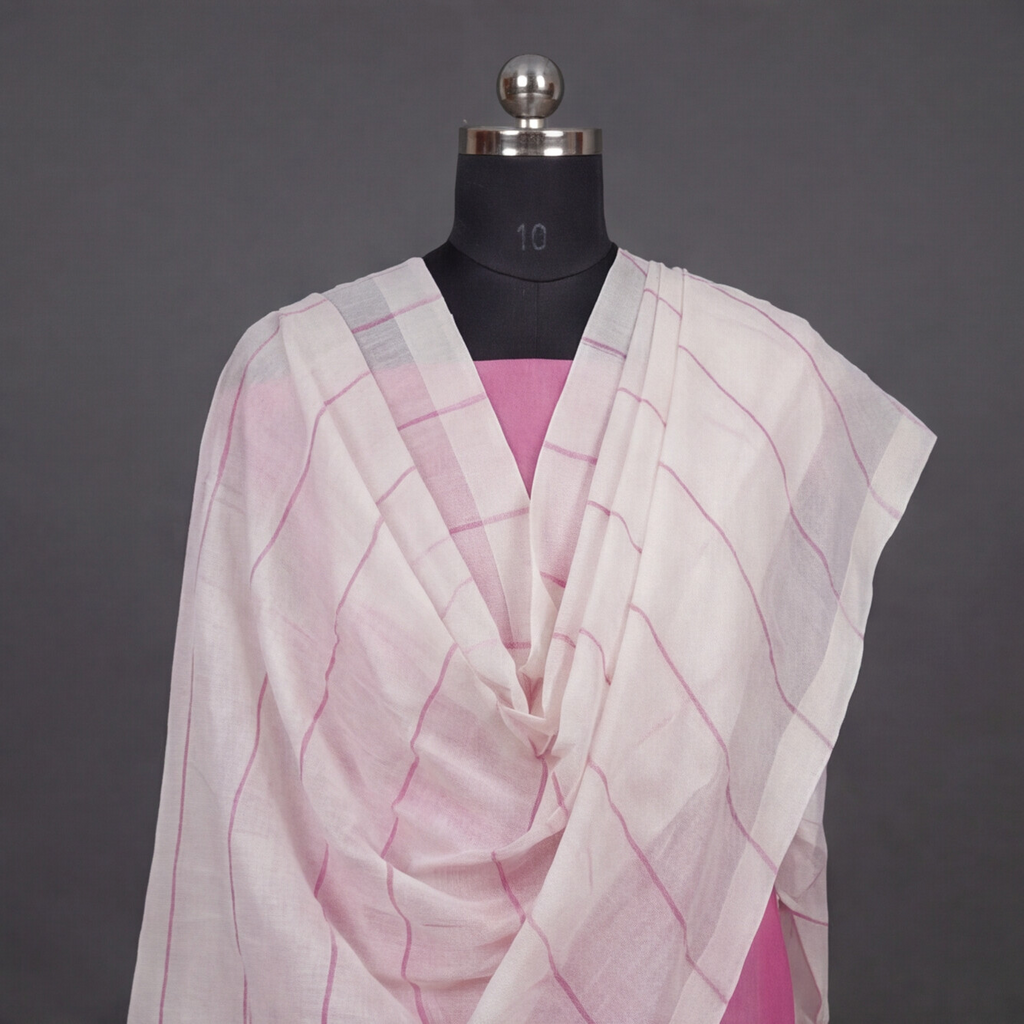 Magalagiri Cotton Stripes - Rose Pink & White