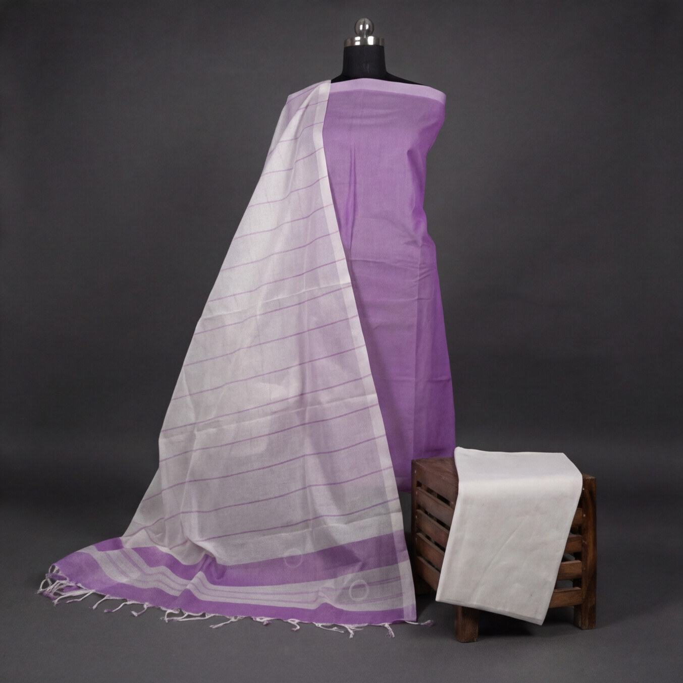 Magalagiri Cotton Stripes - Lavender/Purple & White