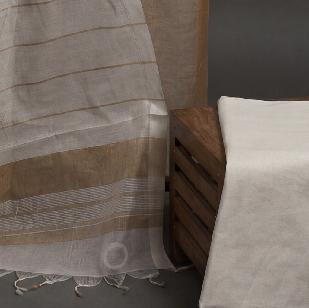 Magalagiri Cotton Stripes - Beige/Tan & White