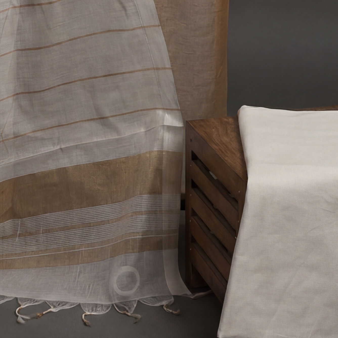 Magalagiri Cotton Stripes - Beige/Tan & White