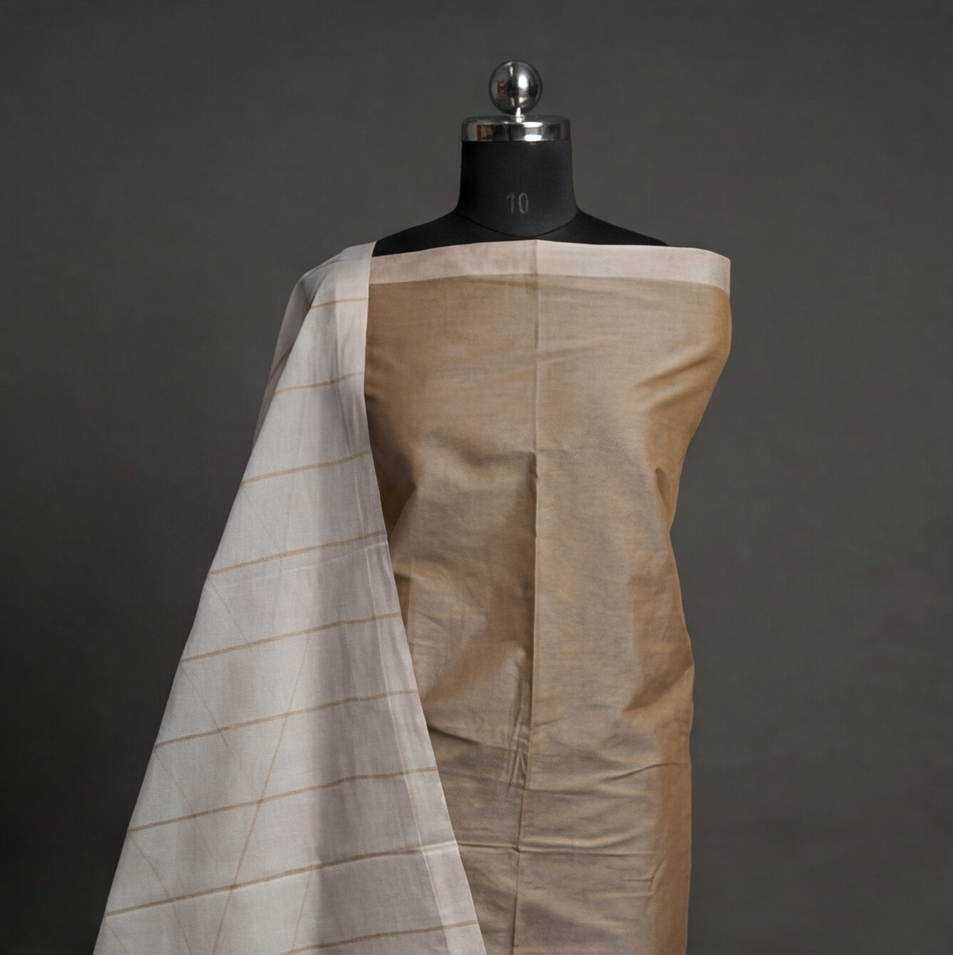 Magalagiri Cotton Stripes - Beige/Tan & White