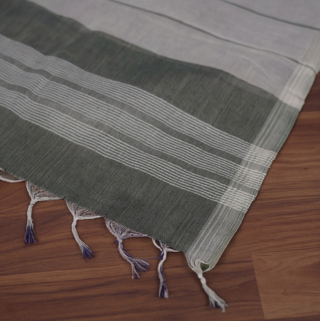 Magalagiri Cotton Stripes - Olive Green & White