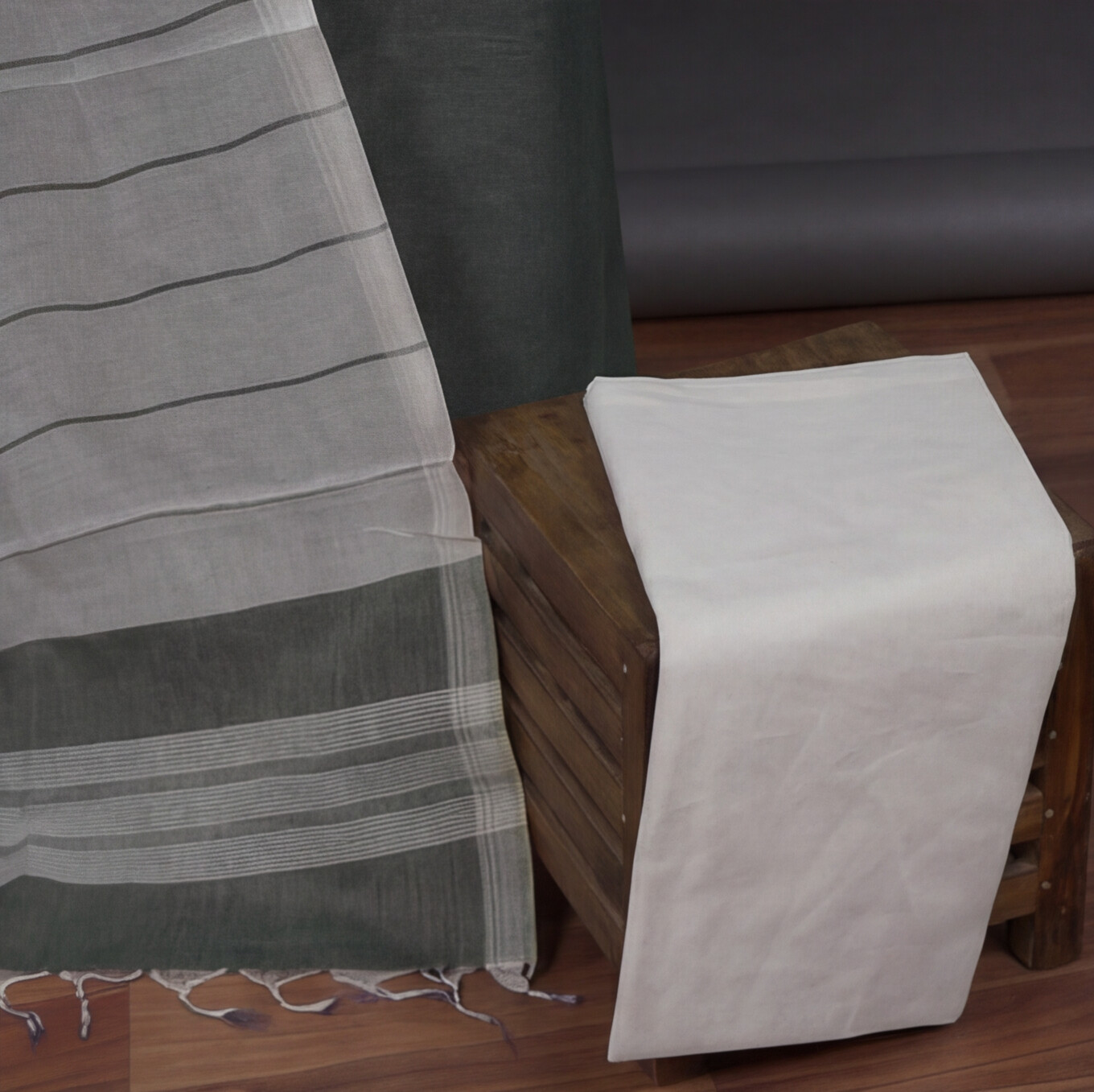 Magalagiri Cotton Stripes - Olive Green & White