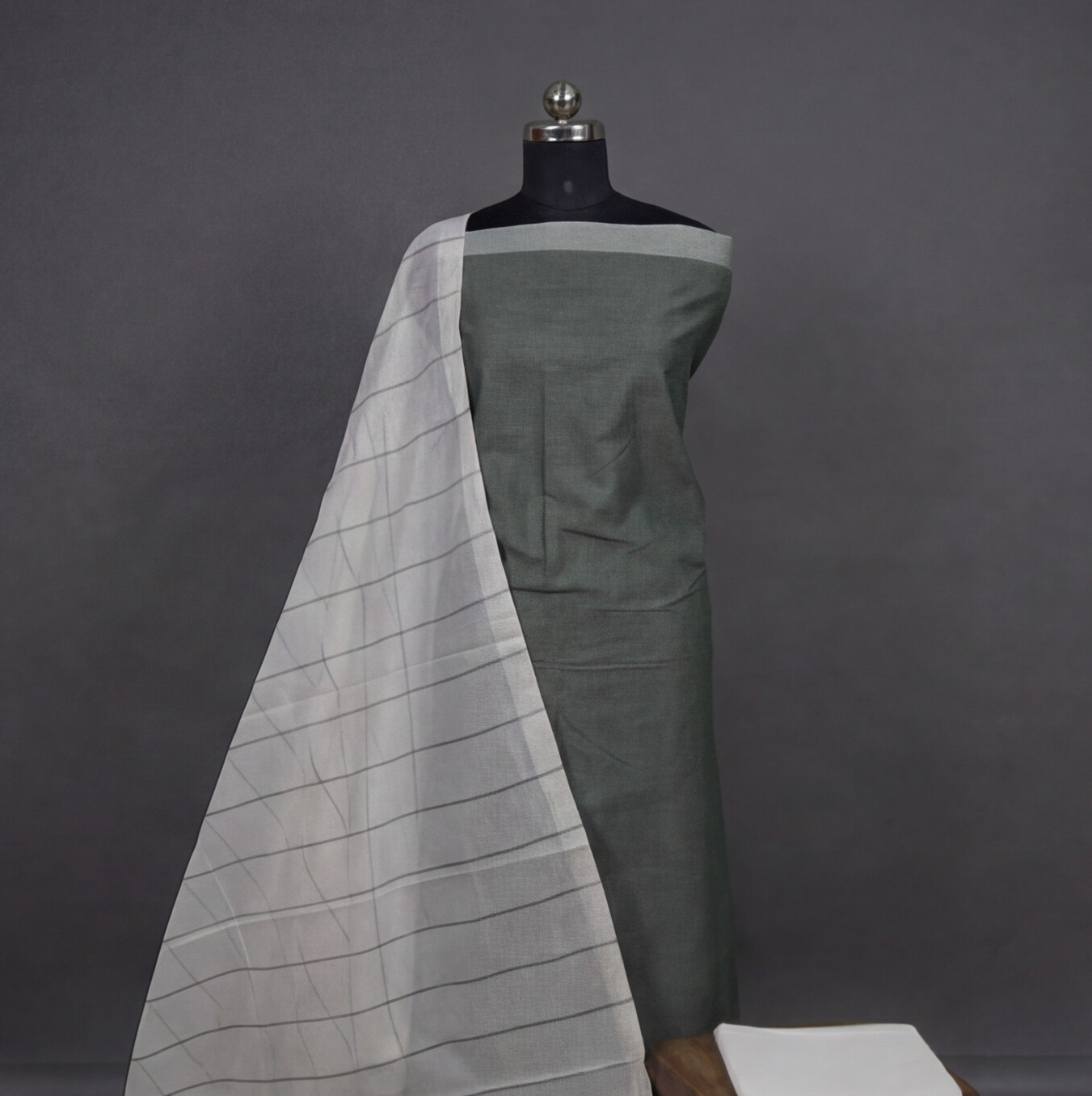 Magalagiri Cotton Stripes - Olive Green & White
