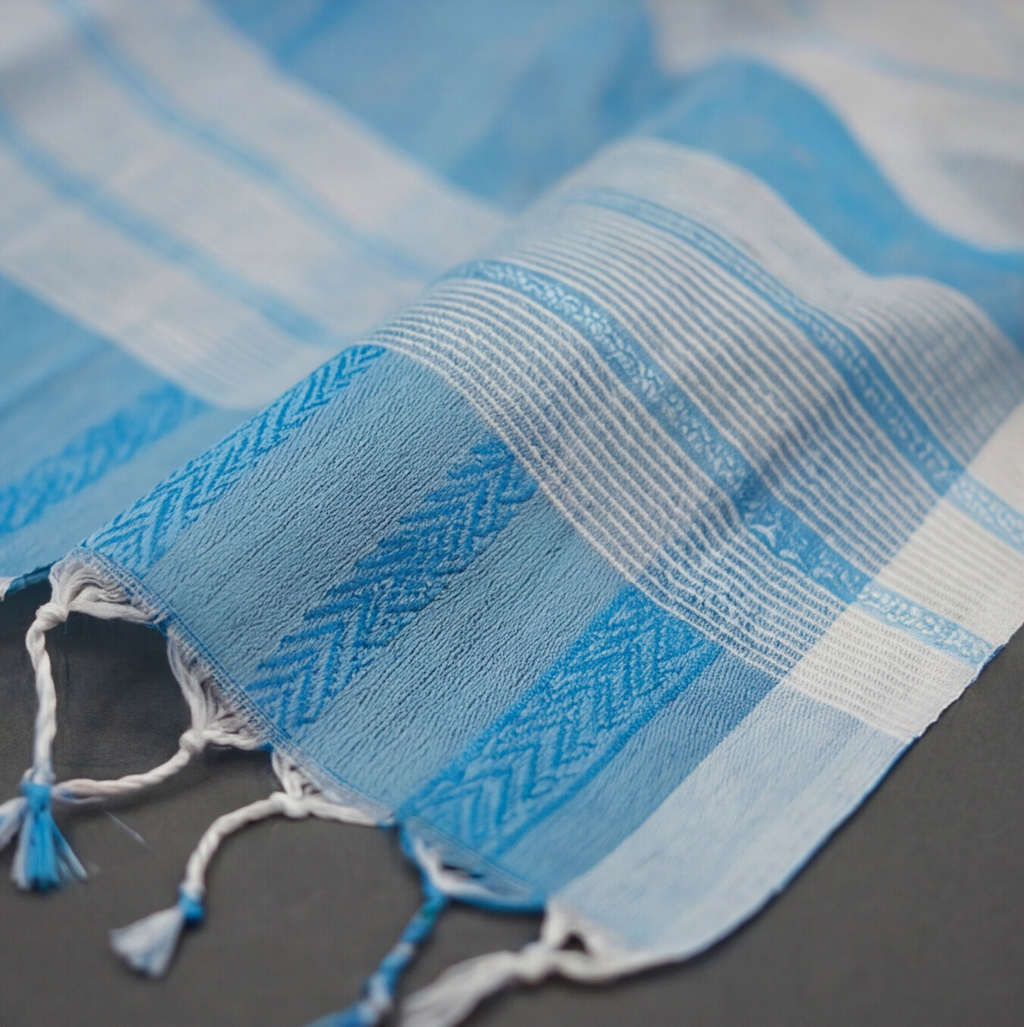 Magalagiri Cotton Stripes - Sky Blue & White