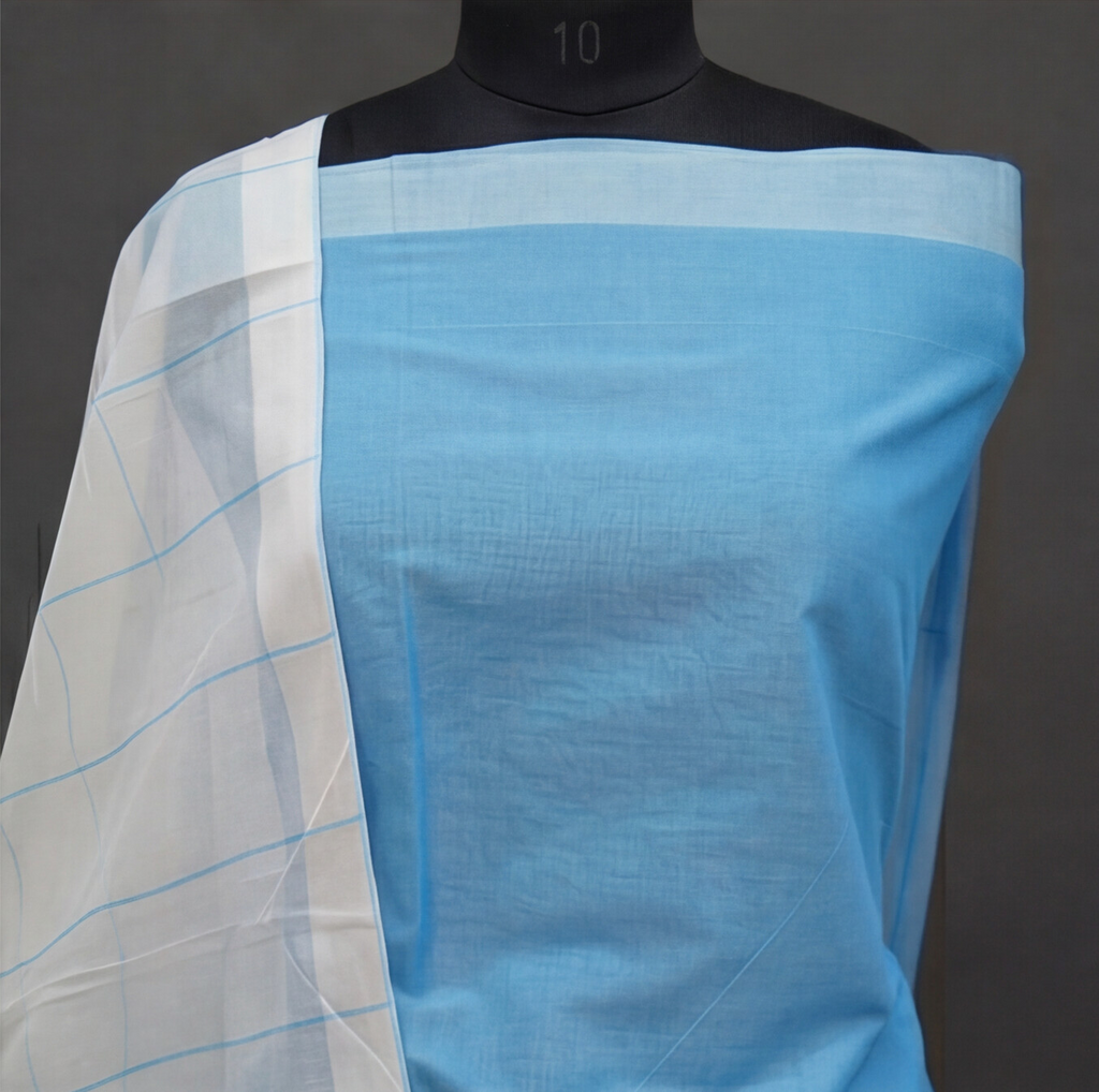 Magalagiri Cotton Stripes - Sky Blue & White