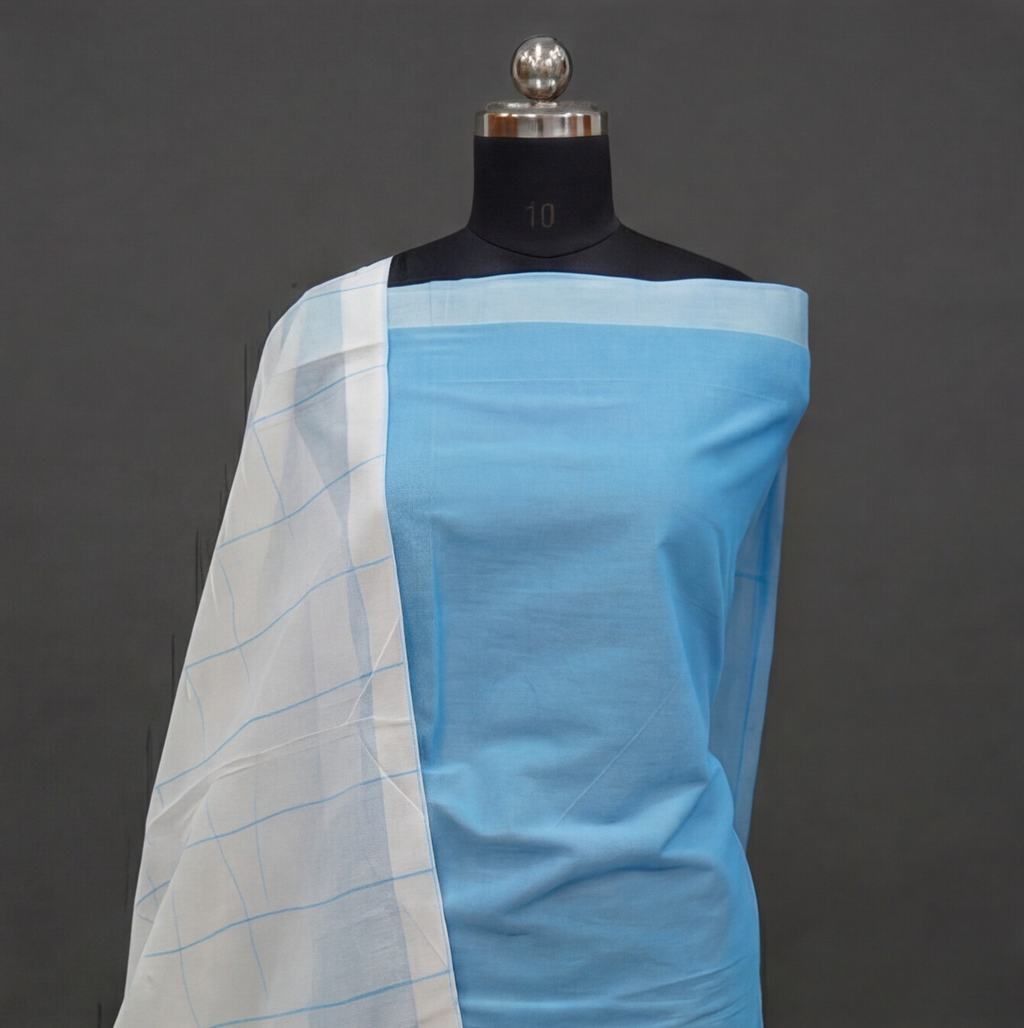 Magalagiri Cotton Stripes - Sky Blue & White