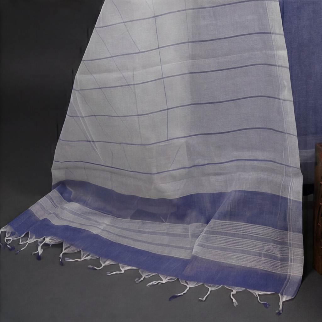 Magalagiri Cotton Stripes - Steel Blue & White
