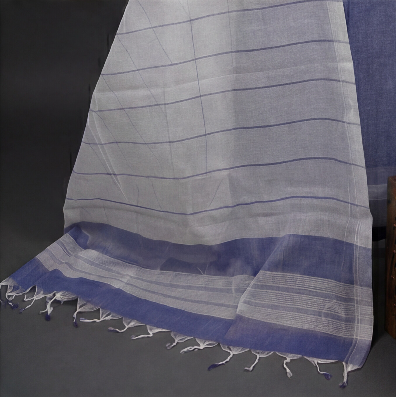 Magalagiri Cotton Stripes - Steel Blue & White