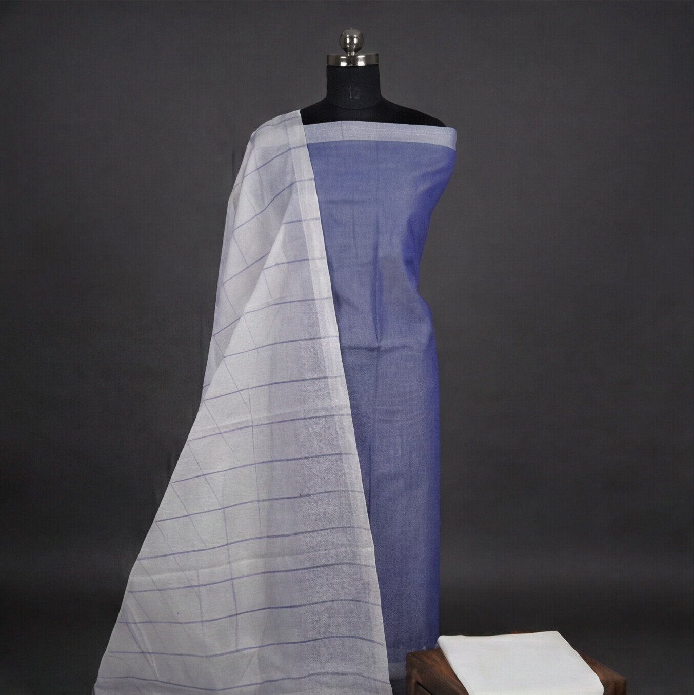 Magalagiri Cotton Stripes - Steel Blue & White