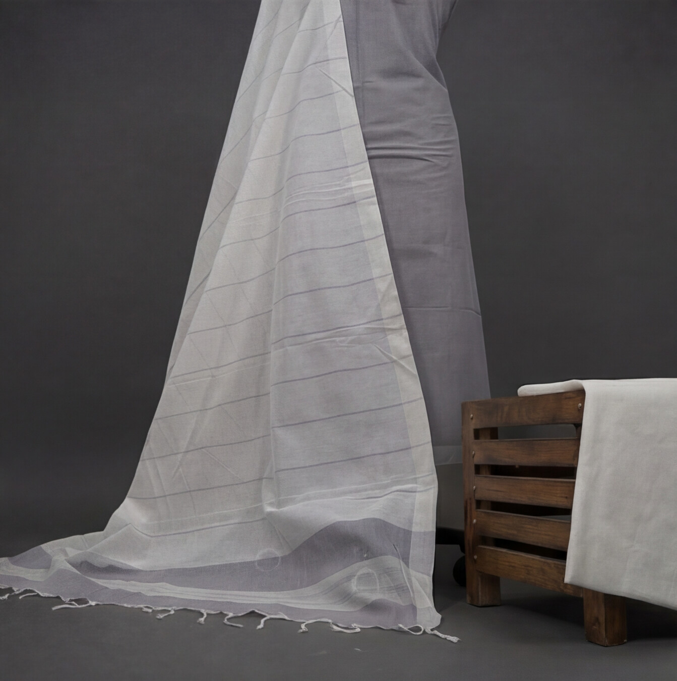 Magalagiri Cotton Stripes - Grey & White