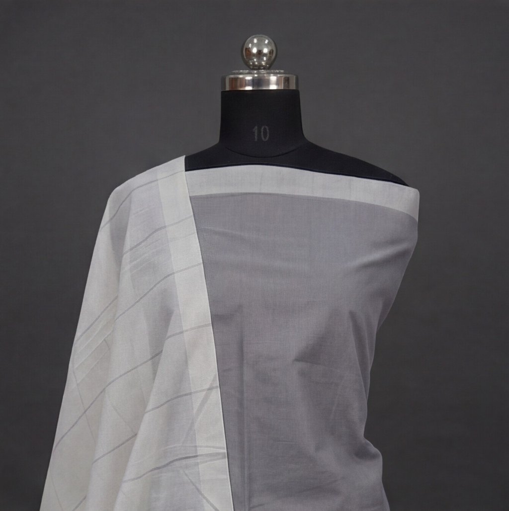 Magalagiri Cotton Stripes - Grey & White