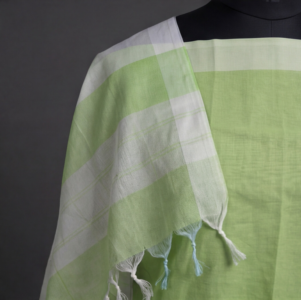 Magalagiri Cotton Stripes - Lime Green & White