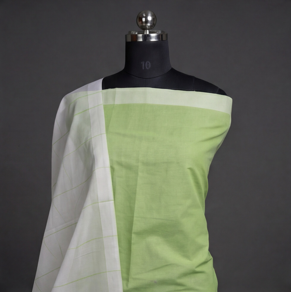 Magalagiri Cotton Stripes - Lime Green & White
