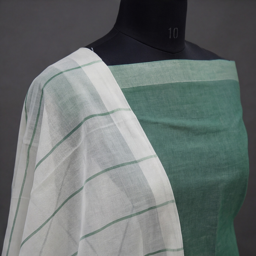 Magalagiri Cotton Stripes - Seafoam Green & White