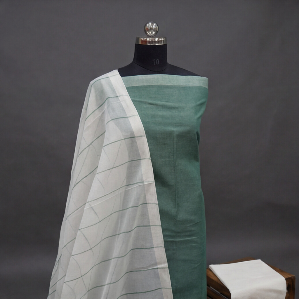 Magalagiri Cotton Stripes - Seafoam Green & White