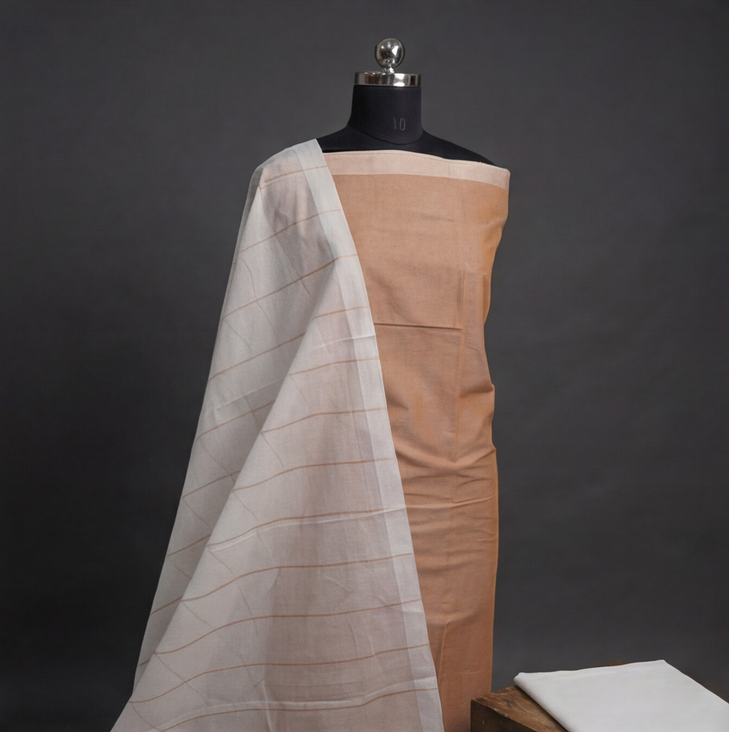 Magalagiri Cotton Stripes - Peach & White