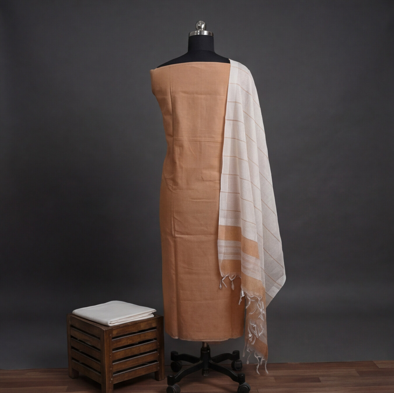 Magalagiri Cotton Stripes - Peach & White
