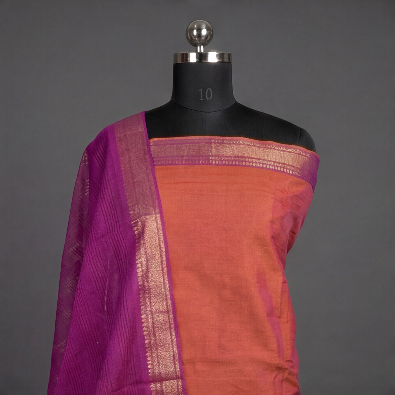Mangalagiri Pure Cotton Zari - Peach & Magenta