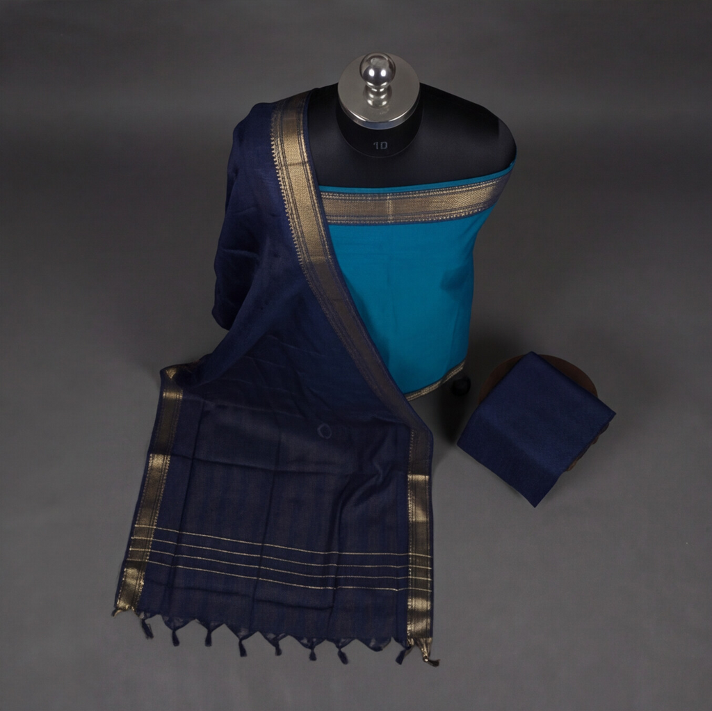 Mangalagiri Pure Cotton Zari - Electric Blue & Navy