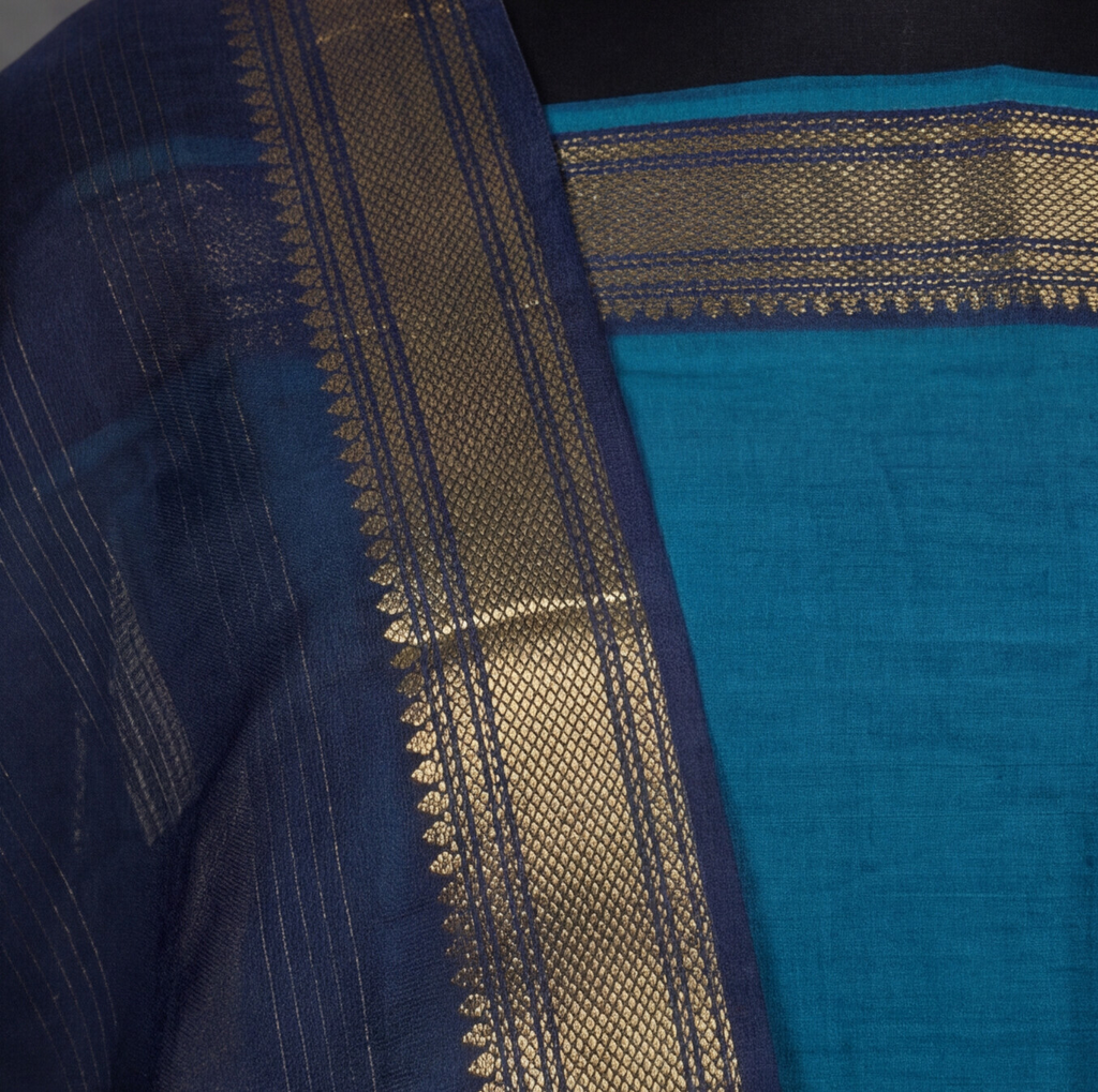 Mangalagiri Pure Cotton Zari - Electric Blue & Navy