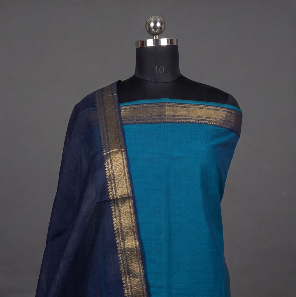 Mangalagiri Pure Cotton Zari - Electric Blue & Navy