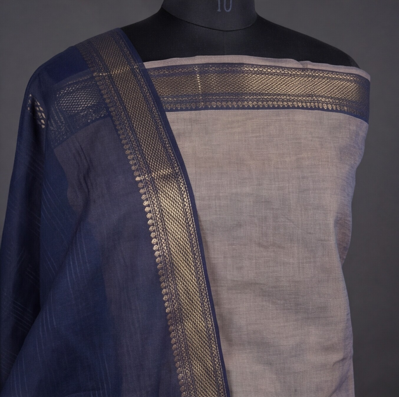 Mangalagiri Pure Cotton Zari - Beige & Navy