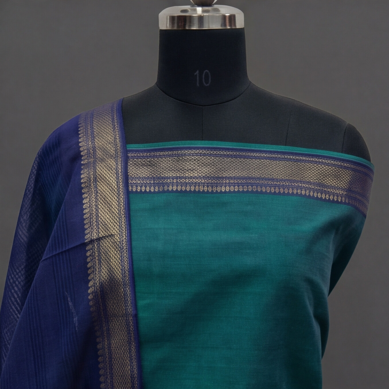 Mangalagiri Pure Cotton Zari - Teal Green & Navy
